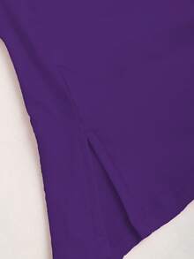 Sweetra 女士纯色不对称肩短袖T恤，夏季 - 紫色 - 查看 5