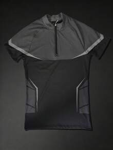 Manfinity Sport PWRUP Men's Casual Sports Running Fitness Zip-Up Short Sleeve T-Shirt - Black - View 3