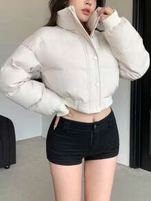 DAZY 女士冬季休闲纯色立领短款棉衣，冬季女装，冬季外套女士夹克