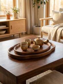 Cirelle 1pc Multifunctional Practical Tray - Vintage Asymmetric Shaped Covered Tea Tray, Suitable For Home, Office, Hotel Or Gift Decoration, Especially Suitable For Living Room, Bedroom Or Tea Party Occasions, Tea Party Accessory | Decorative Tray, Bamboo Material, Tea Tray. - Multicolor - View 7