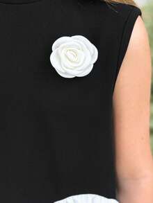 Firerie Kids 少女春夏新款优雅时尚休闲黑色无袖上衣（白色下摆）+黑色喇叭裤两件套 - 黑與白 - 查看 5