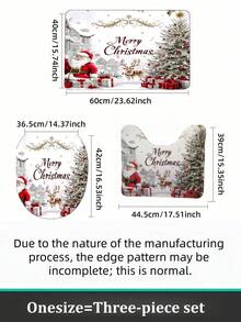 3 PiecesSanta Claus Print Bathroom Set With Christmas Elements. The Set Includes A Bathroom Rug, A U-Shaped Toilet Seat Cover, And A Non-Slip Toilet Seat Mat With A Rubber Backing. It's A Washable Flannel Stain-Resistant Bathroom Accessory. - Multicolor - View 2