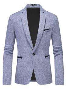 Manfinity Mode 男士纯色简约休闲长袖西装外套 - 淺藍色 - 查看 3