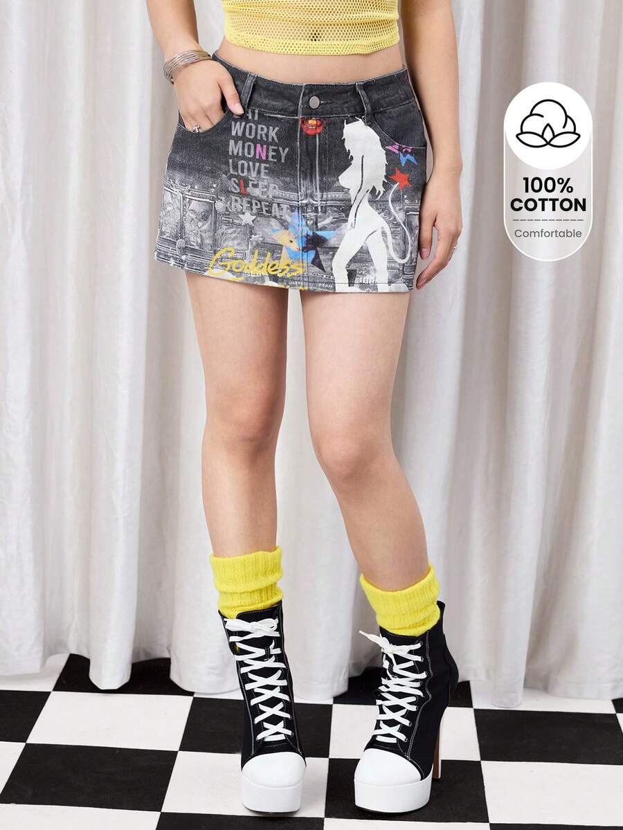 Y2Kool Maria Clara Maia Váy denim nữ mùa đông, thích hợp cho tiệc Giáng sinh, Năm mới, Ngày Valentine, phong cách Hot Girl Y2K Millennial, in hình chân dung, khẩu hiệu, có túi, kiểu dáng thường ngày, thích hợp cho sinh nhật hoặc lễ hội Carnival. - Nhiều màu - Xem 1