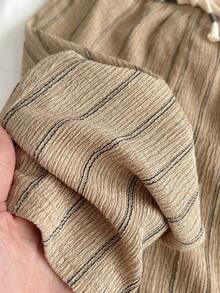 SHEIN Unisex Baby/Toddler Khaki Striped Casual Wide Leg Pants, Comfortable & Fashionable For Spring/Summer - Khaki - View 7