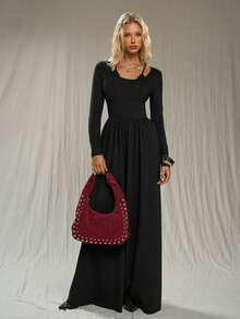 TRNVIE Mono de mujer de encaje y plisado en negro de 2 en 1 para otoño/invierno - Negro - Ver 7