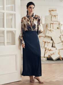 Anewsta 两件套优雅上衣和美人鱼裙套装，适合教师和办公室穿着 - 藏蓝色 - 查看 6