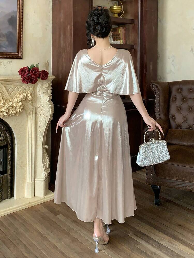 Women's Elegant Solid Color V-Neck Long Dress, Summer Wedding Guest Dress Sundress