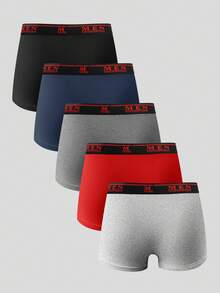 EasyFave 5pcs/Pack Men's Contrast Letter Tape Waist Comfortable Boxer Briefs, Suitable For Valentine's Day - Multicolor - View 2