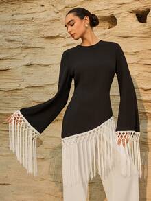 Graceveil 女士纯色简约长袖衬衫，休闲日常穿着 - 黑色 - 查看 5