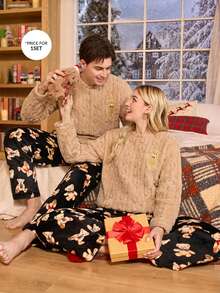 熊图案趣味法兰绒男士睡衣套装