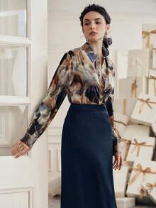 Anewsta 两件套优雅上衣和美人鱼裙套装，适合教师和办公室穿着 - 藏蓝色 - 查看 4