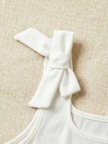 SHEIN 少女针织纹理蝴蝶结装饰休闲吊带背心 - 白色 - 查看 3