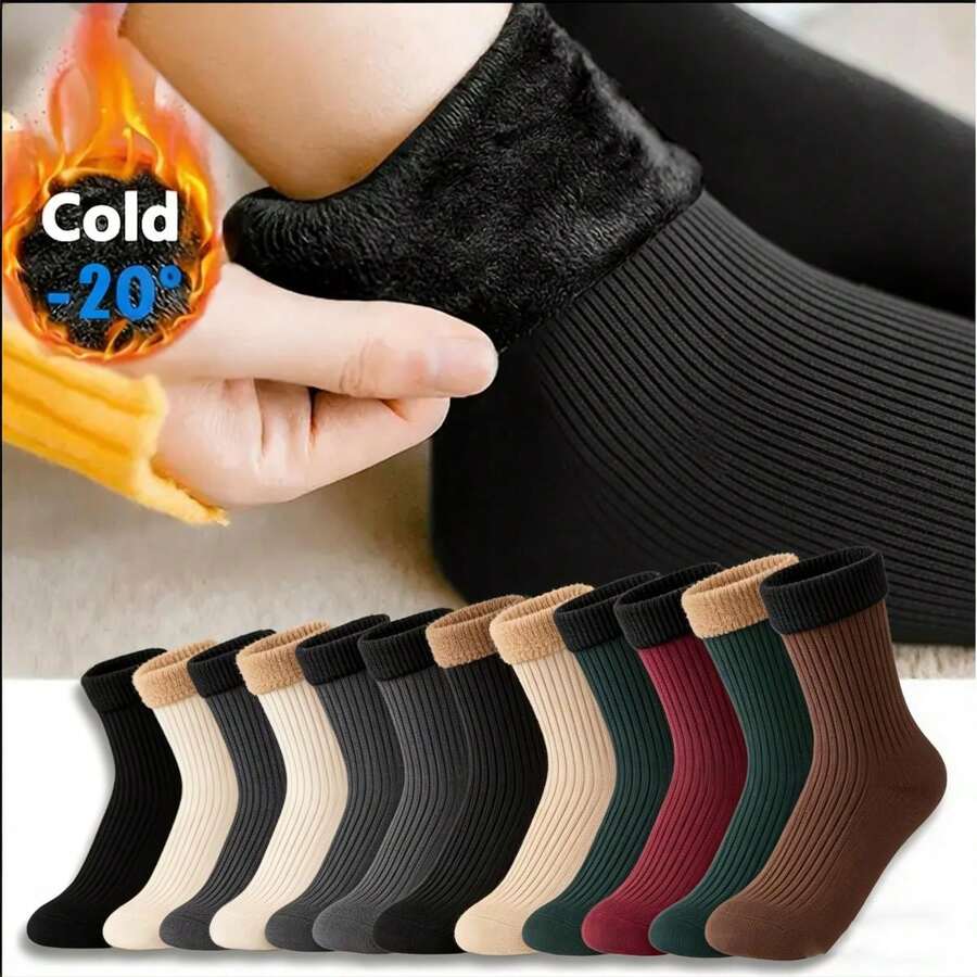 12 Pares de Calcetines de Algodón para Mujer con Propiedades Antiolor y Absorbentes Especialmente para la Nieve y el Frío de Otoño e Invierno Modelo de Caña Media y Uso Versátil Ideales para Regalos de Christmas - 6 pares estilos aleatorios - Ver 1