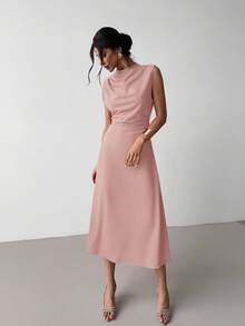 Firerie Women's Elegant Minimalist Delicate Romantic Sweet Daily Commute Wedding Party Music Festival Vacation Pleated A-Line Mini Dress, Red Camisole - Dusty Pink - View 5