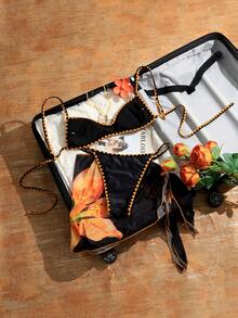 Swim Vcay 3件套女士碎花泳衣套装，含纱笼罩衫，性感沙滩派对装扮 - 彩色 - 查看 2