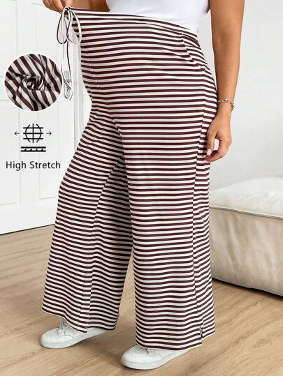 SHEIN Casual Maternity Plus Size Pregnant Women Casual Striped Slant Pocket Wide Leg Pantss Pregnancy Pants Maternity Pant Maternity Pants