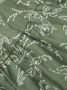 SHEIN Frenchy Áo kiểu nữ cỡ lớn, thời trang, đa năng, thêu họa tiết, buộc dây sau lưng, bèo nhún, phối màu xanh dương và trắng, tay dài. - màu xanh lá - Xem 7