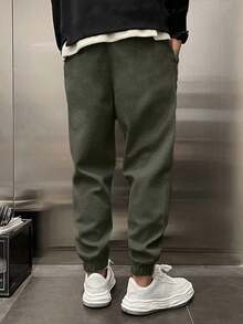 EURMUSE Pantalones de chándal de hombre de algodón con bolsillo en diagonal - Verde militar - Ver 2
