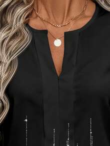 EMERY ROSE Women's Casual Minimalist Faux Fringe Placement Print Shirt, Suitable For Spring And Autumn Spring - Multicolor - View 3