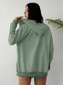 EURMUSE 100%Cotton Women Zip Up Drawstring Hoodie - Mint Green - View 2