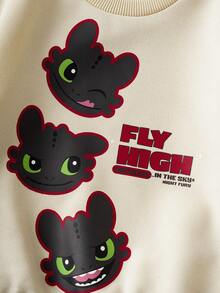 SHEIN How to Train Your Dragon 男婴休闲日常通勤可爱卡通字母印花落肩宽松圆领卫衣和运动裤套装，春秋季 - 彩色 - 查看 4