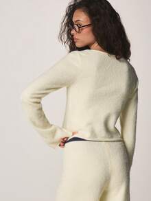 MISSGUIDED Soft Knit Button Front Cardigan With Cut Out Details Long Sleeve For Fall Winter Layering - Pale Yellow - View 3