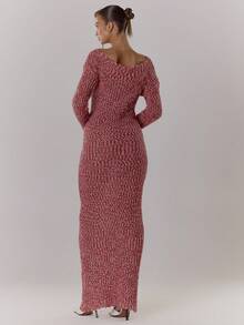 MUSERA Vestido maxi de punto grueso de manga larga y holgado, elegante para vacaciones de primavera, lindo y sexy, estilo de los 90, para festival de verano, graduación, invitado de boda, otoño, invierno y uso diario, elegante en otoño, San Valentín, primavera - Burdeos - Ver 2