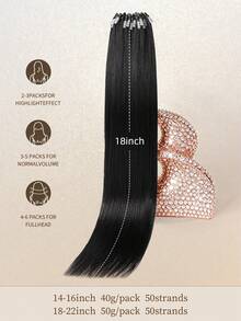 50 Strands Micro Link 100% Hair Extensions Human Hair 1# Jet Black Straight Style In 14-22 Inch Lengths Micro Loop Hair Extensions Silky Straight Micro Bead Hair Extensionsfor Thin Hair And Salon Use