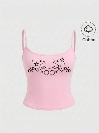 Kawaii Canotta vintage sexy con emoticon carini in stile Y2K per donna