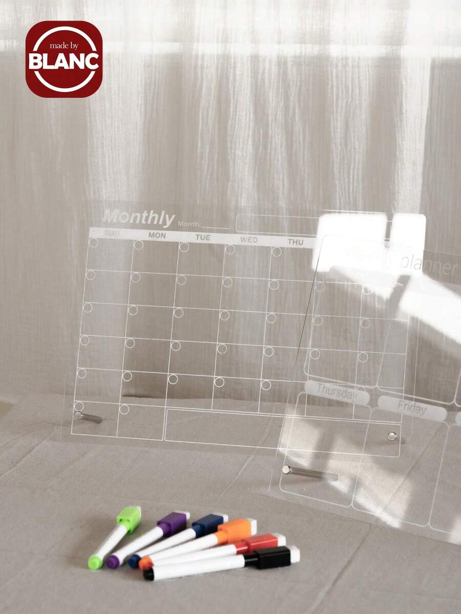 1 件装每周/每月计划办公室课程计划计划板，多功能亚克力桌面计划器，可擦除透明备忘录书写板，用于笔记和提醒显示 - 彩色 - 查看 1