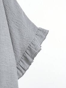 Linhara Blusa holgada de talla grande con mangas de murciélago, dobladillo con volantes y unicolor - Gris - Ver 4