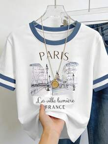 DrmWander Plus Size Women's Geometric Print Crew Neck T-Shirt - Casual Summer Top For Spring And Summer, Machine Washable, Knit Fabric Construction