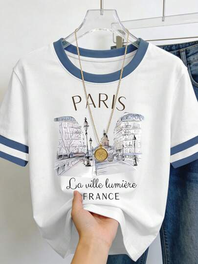 DrmWander Plus Size Women's Geometric Print Crew Neck T-Shirt - Casual Summer Top For Spring And Summer, Machine Washable, Knit Fabric Construction