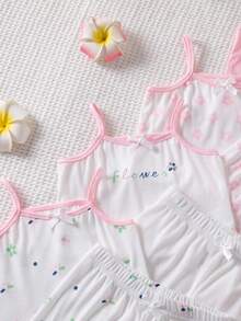 Souflis Souflis 8件套女婴幼儿/新生儿0-3岁春夏休闲可爱条纹针织吊带背心和短裤套装，日常穿着 - 彩色 - 查看 9