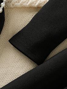 Elladie kids Christmas Fashionable Cute French Stylish 3D Floral Ribbed Long Sleeve Princess Dress Elegant Girl Dress Long Sleeve Black Dress Girl Black Dress Flower Embellishment Dress - Black - View 7