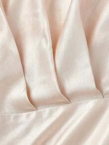 SHEIN MOD Plus Size Solid Color V-Neck Ruched Waist Elegant Satin Dress Summer Dress Wedding Guest Dress For Women Birthday Dresses For Women Elegant Dresses For Women Elegant Commuter Dress Satin Midi Dress Elegant Midi Dress Champagne Women Dresses Tea Length Dress Silk Dresses,Valentine's Day Dress