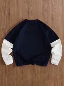 TOKVUE 男士撞色拼接数字印花长袖T恤 - 彩色 - 查看 3