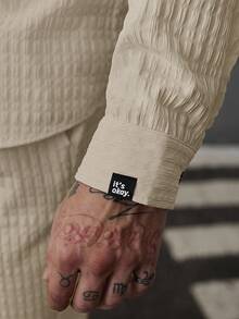 Manfinity CasualCool 男士纯色前开襟长袖休闲衬衫套装 - 卡其色 - 查看 4