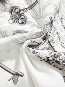 ROMWE Spring/SummergraphicwhiteGothic Lolita Style Keyhole Print & Lace Trim Fitted Mini Dress For Women, Spring/Summer - White - View 10