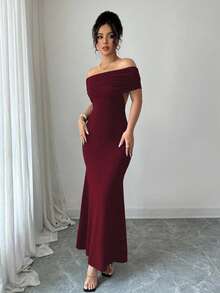 Rafferiza Petite Đầm đuôi cá hở vai, không lưng, thiết kế mới - Màu Đỏ Sâu - Xem 7