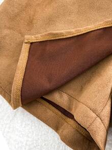 少女纯色休闲长袖T恤和短裤套装 - 棕色 - 查看 4