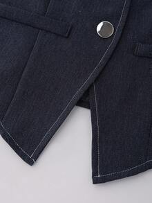 SHEIN Franclia Women's Casual Outgoing Outfit, Denim Effect Vest And Wide Leg Pants Set, Spring/Summer - Dark Wash - View 6