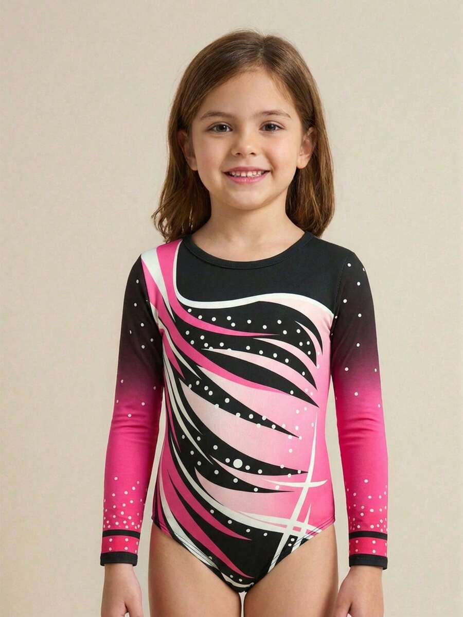 Ropa deportiva cómoda y ajustada de manga larga con cuello redondo para niña - Multicolor - Ver 1