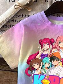 SHEIN 2件套少女休闲时尚彩色K-POP女团字母星星印花圆领短袖T恤和短裤套装，适合度假、派对、日常穿着、演唱会等场合。 - 彩色 - 查看 7