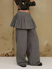 COUREZ 低腰迷你裙搭配阔腿裤，尼龙材质 - 灰色 - 查看 2
