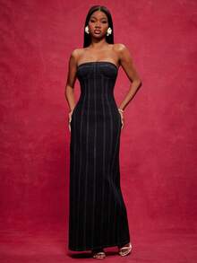 NYA SZN 性感露背心形镂空抹胸牛仔长裙