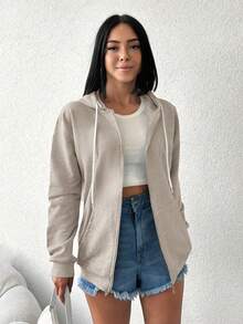 EURMUSE Bluza z kapturem, 100% bawełny, w jednolitym kolorze, zapinana na suwak