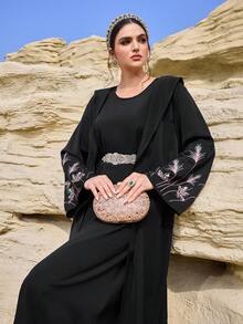 Al Najma Women's Floral Embroidered Loose Hooded Abaya Robe