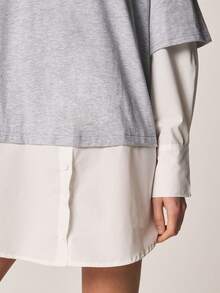 MISSGUIDED 宽松灰色棉质T恤迷你连衣裙，内搭白色长袖，休闲宽松版型，街头风。 - 灰色 - 查看 4